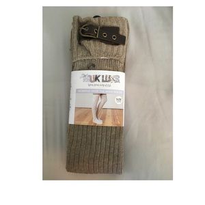 Muk Luks Beige Over The Knee Buckle Cuff Socks NWT
